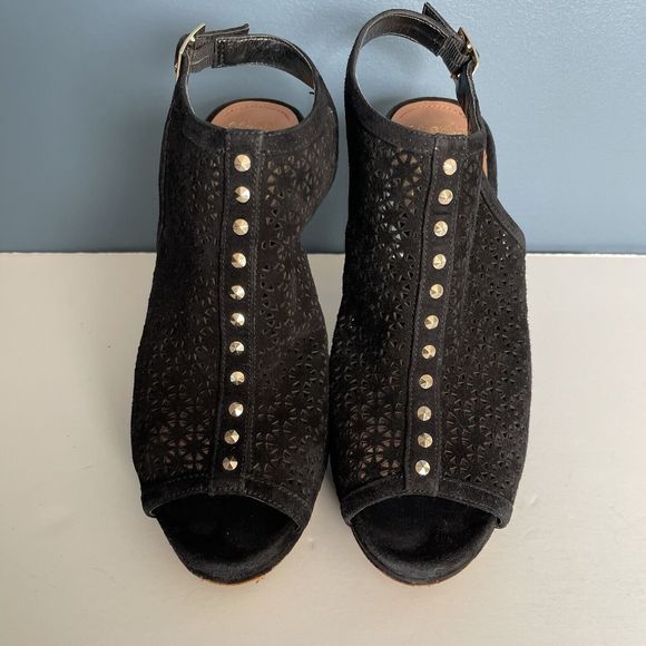 Vince‎ Camuto Womens Black Leather Peep Toe Caliope Size 7M/37 True Suede - Picture 9 of 10